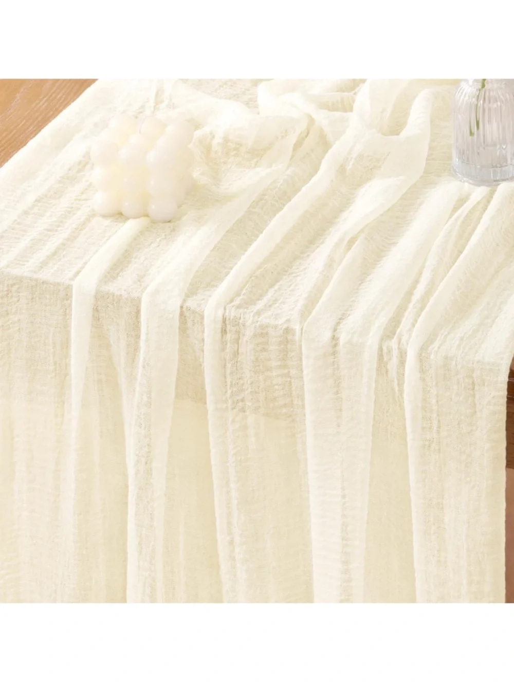 Boho ivory cheesecloth rustic gauze table runner draped panel • 4 pack, like new